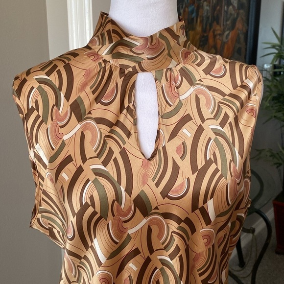 City DKNY Chic Silk Sleeveless Patterned Midi Dress size 16 - Picture 3 of 11